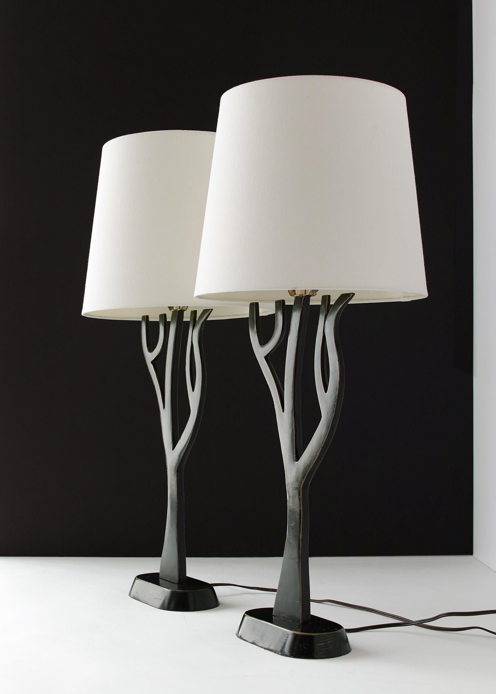 20th Century Cold Painted Metal Tree Lamps