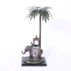 Cold Painted Metal Figure of an Elephant under a Palm Tree