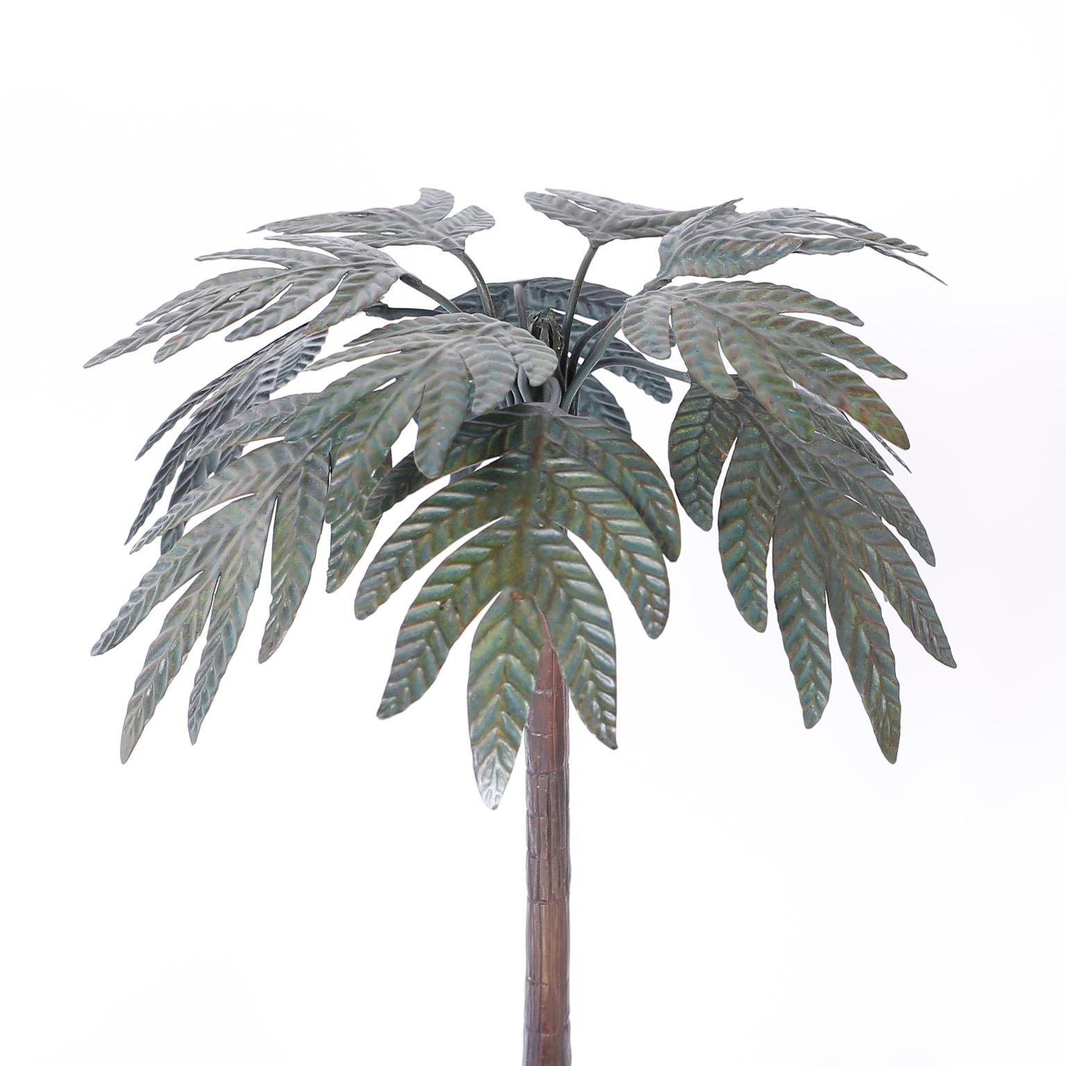Anglo-Indian Cold Painted Metal Figure of an Elephant under a Palm Tree For Sale