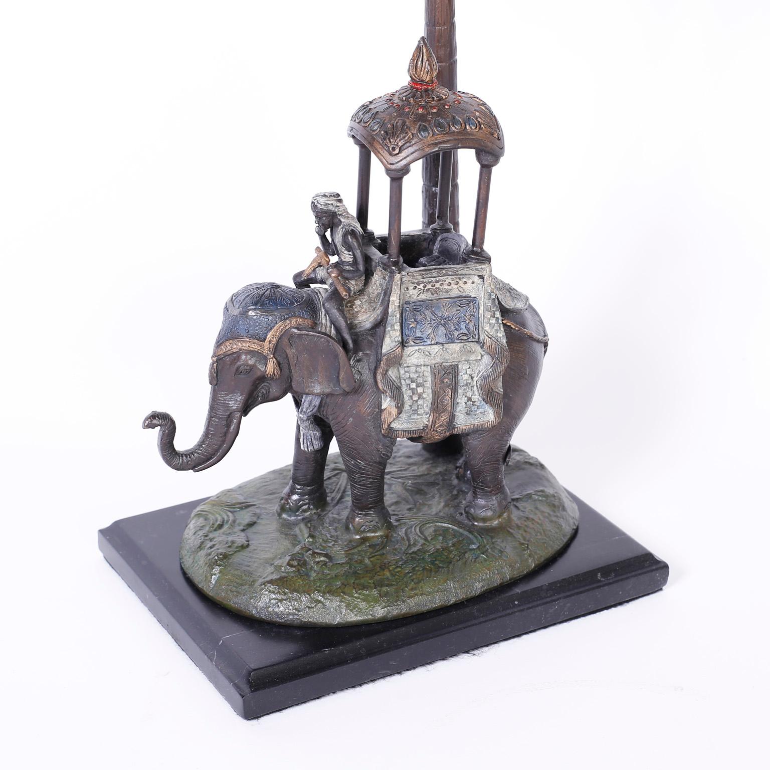Austrian Cold Painted Metal Figure of an Elephant under a Palm Tree For Sale