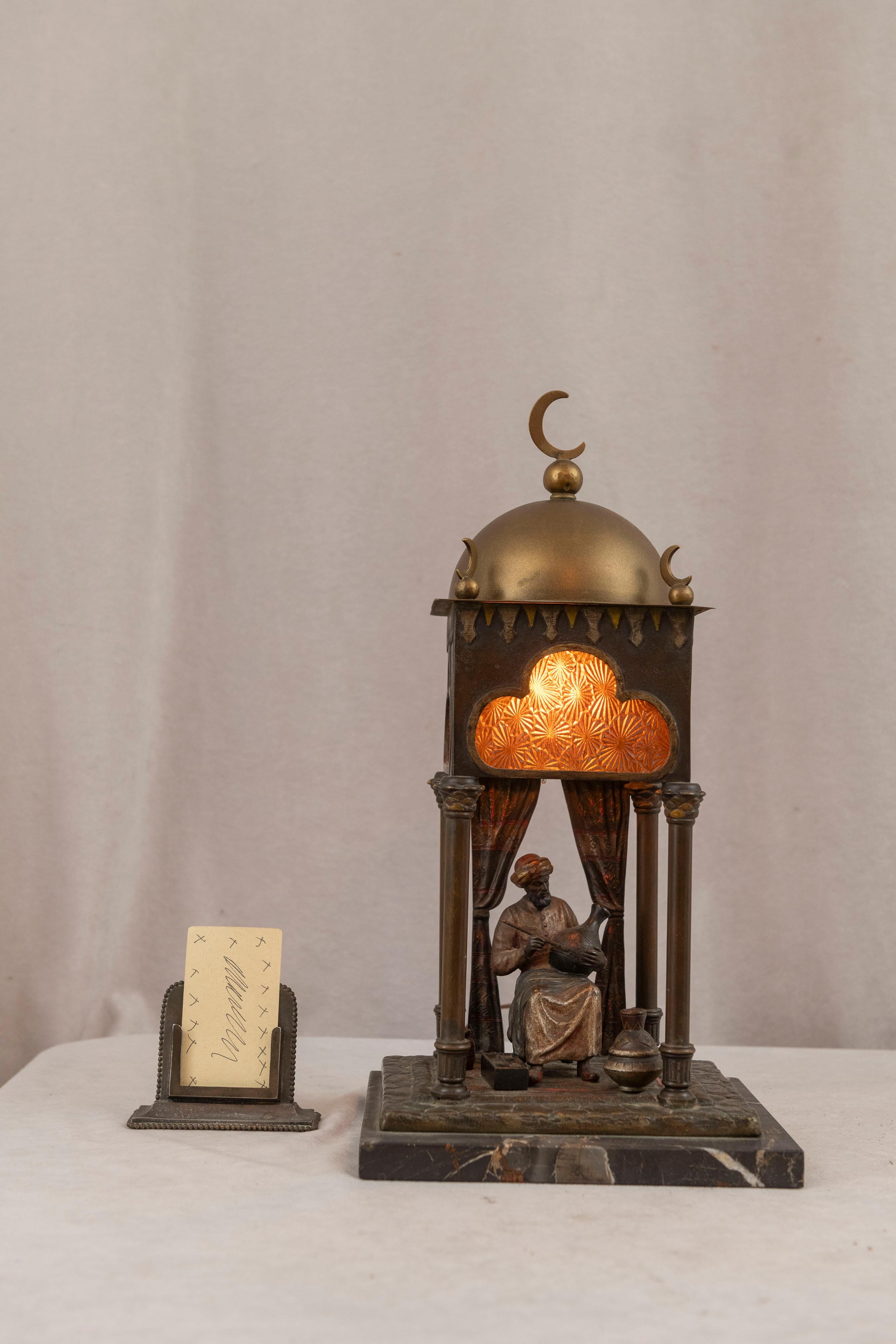 Other Cold Painted Orientalist Vienna Bronze Lamp, Artist Seated Working, Attr Bergman For Sale