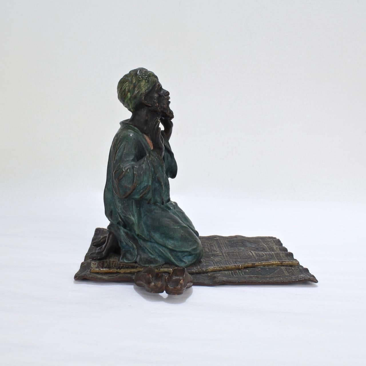 Cold-Painted Cold Painted Orientalist Vienna Bronze of an Arab Man in Prayer by Franz Bergman