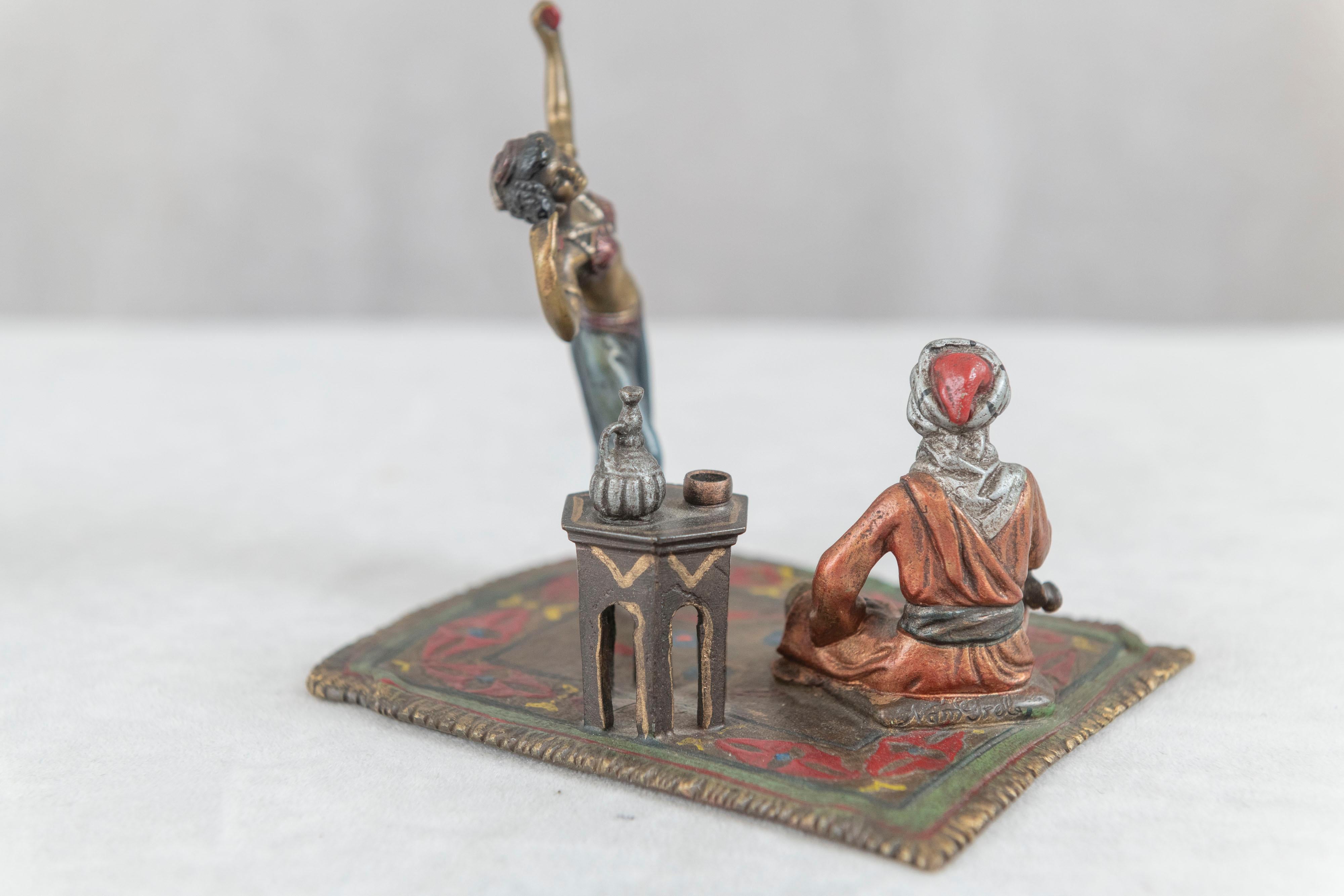 Austrian Cold Painted Vienna Bronze, 2 Figures on Carpet, Franz Bergman, ca, 1910