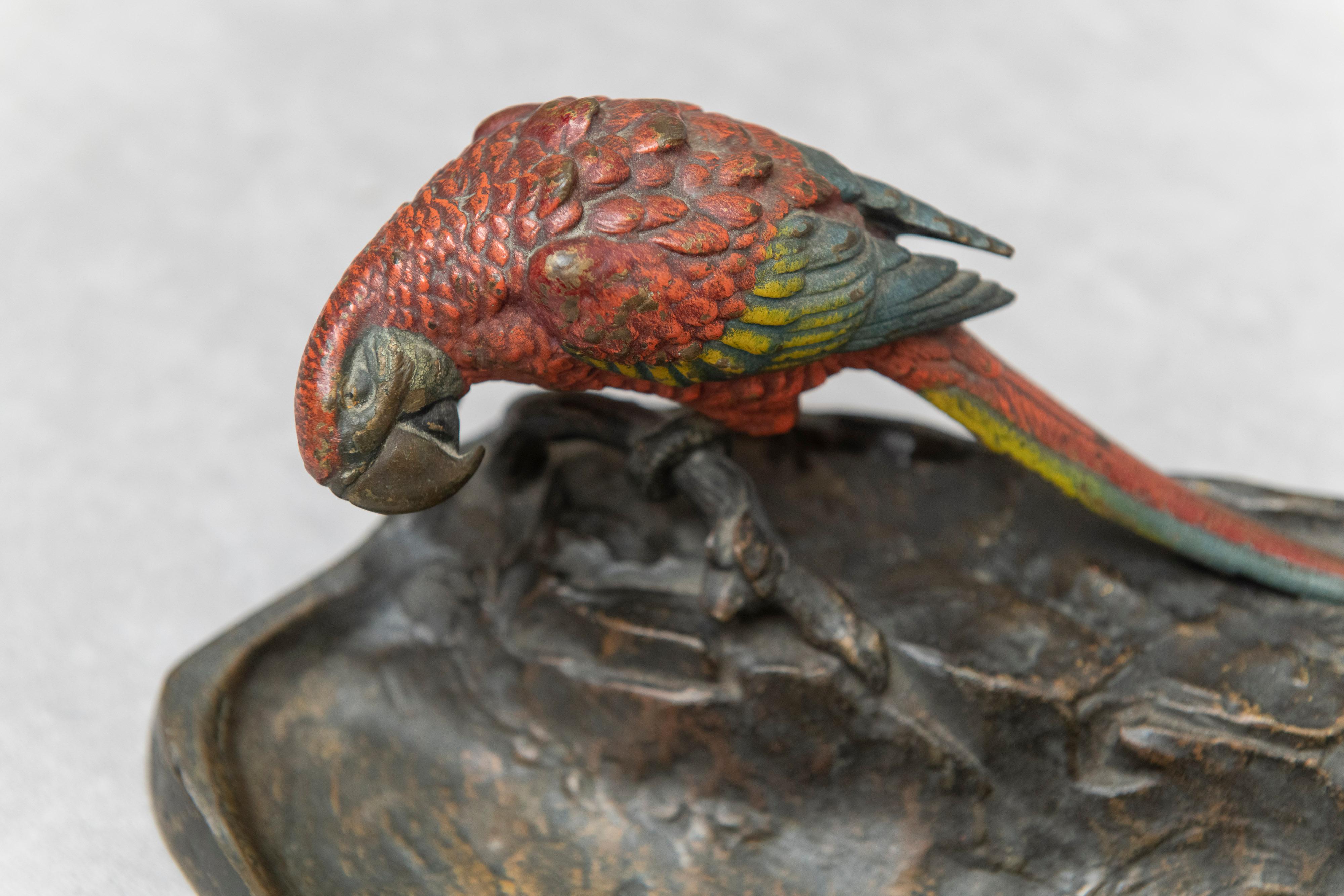 Austrian Cold Painted Vienna Bronze 2-Piece Desk Set with Parrots, circa 1910