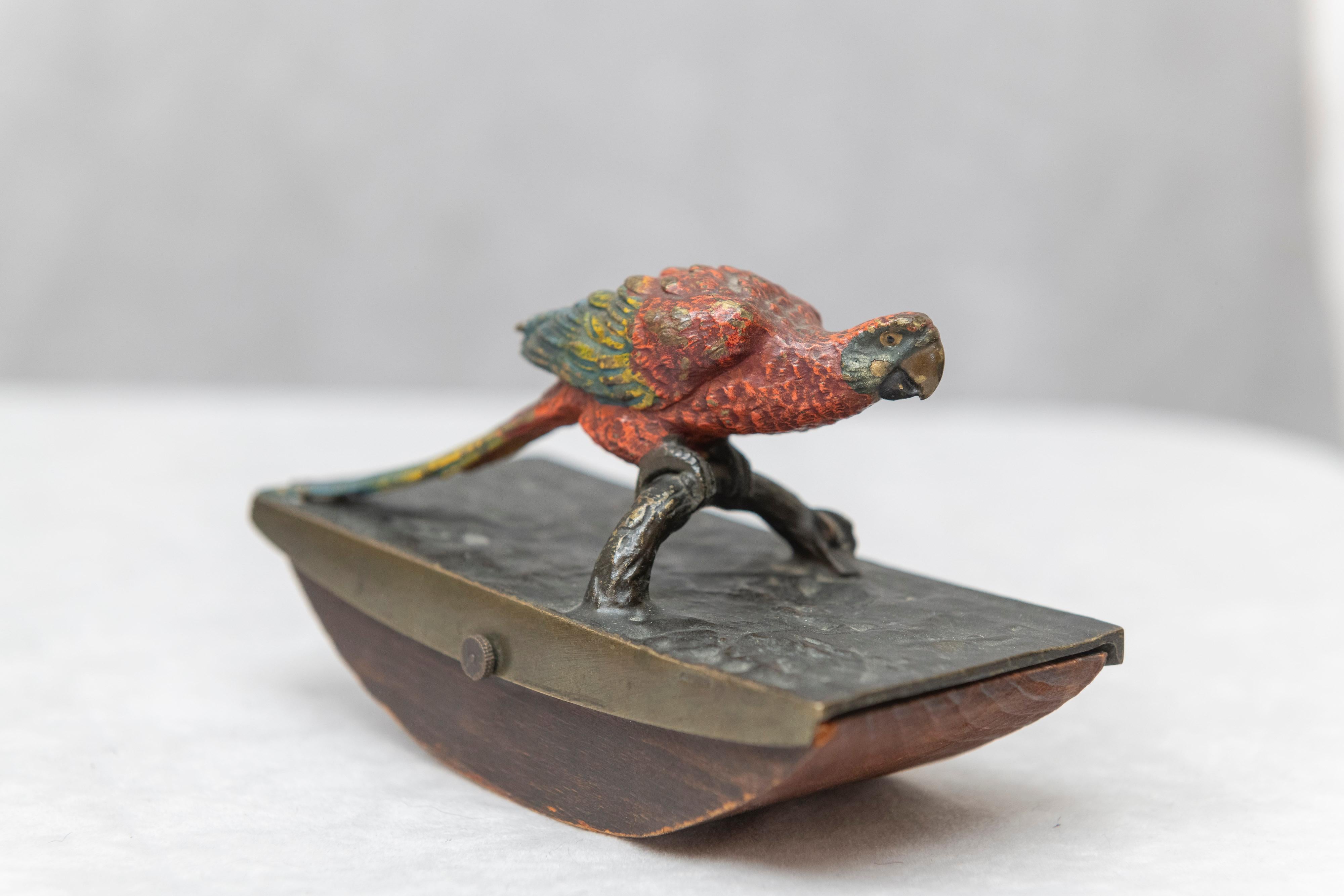 Molded Cold Painted Vienna Bronze 2-Piece Desk Set with Parrots, circa 1910