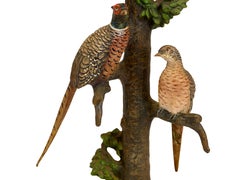 Cold painted Vienna bronze birds - lamp supports on onyx bases