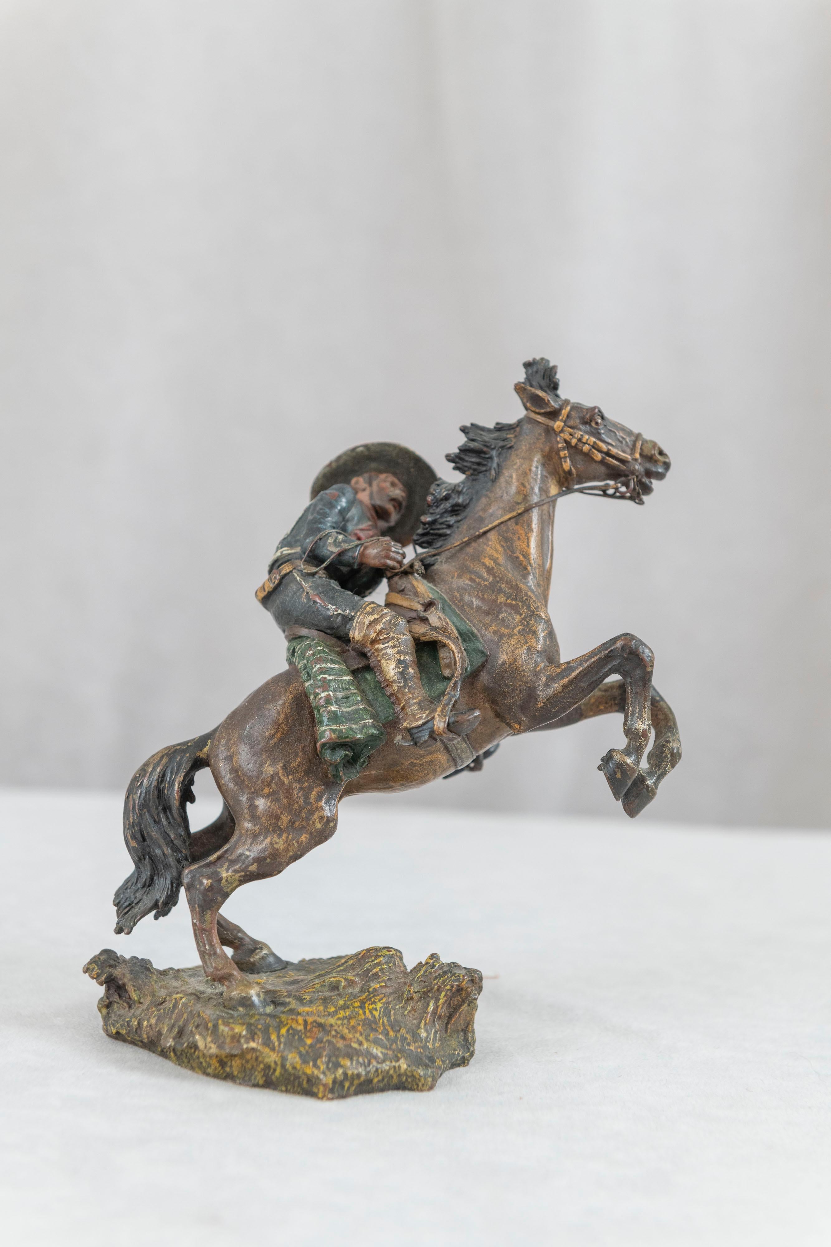 20th Century Cold Painted Vienna Bronze Caballero on Horseback, Carl Kauba, ca. 1900