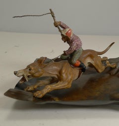 Cold Painted Vienna Bronze Dish, 'Monkey Racing a Greyhound, ' circa 1900