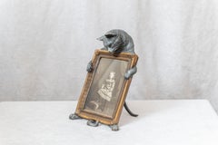 Cold Painted Vienna Bronze Figure of a Cat Holding a Picture Frame, circa 1910