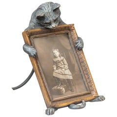 Cold Painted Vienna Bronze Figure of a Cat Holding a Picture Frame, circa 1910