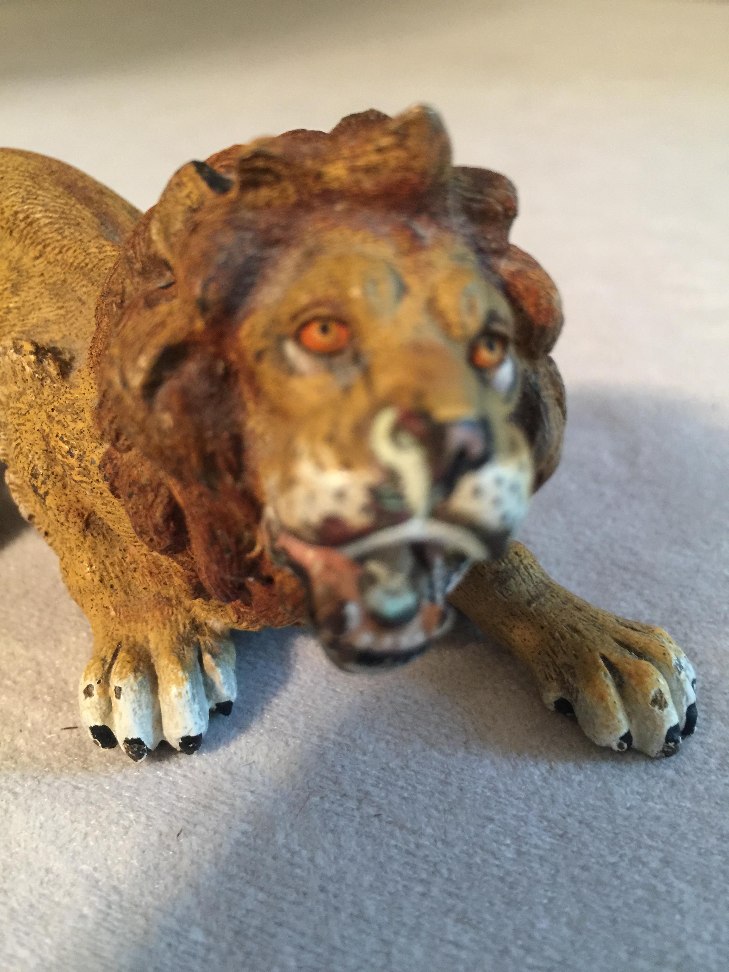 León de bronce pintado en frío de Vienna Bronze, atribuido a Bergmann, hacia 1910 Otro en venta