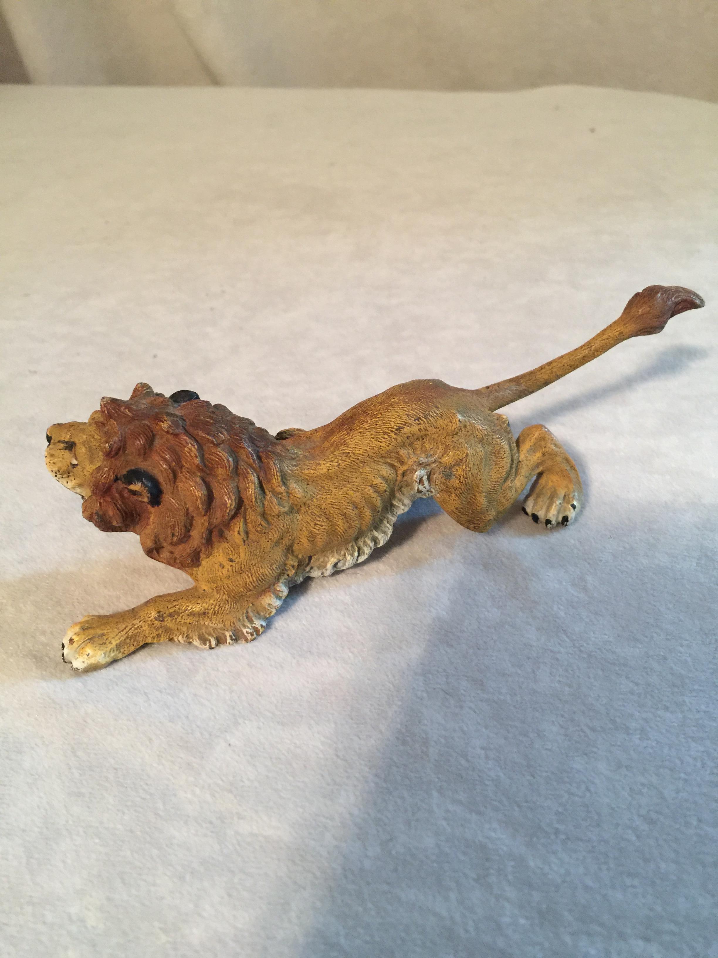 Austrian Cold Painted Vienna Bronze Lion, Attributed to Bergmann, circa 1910 For Sale