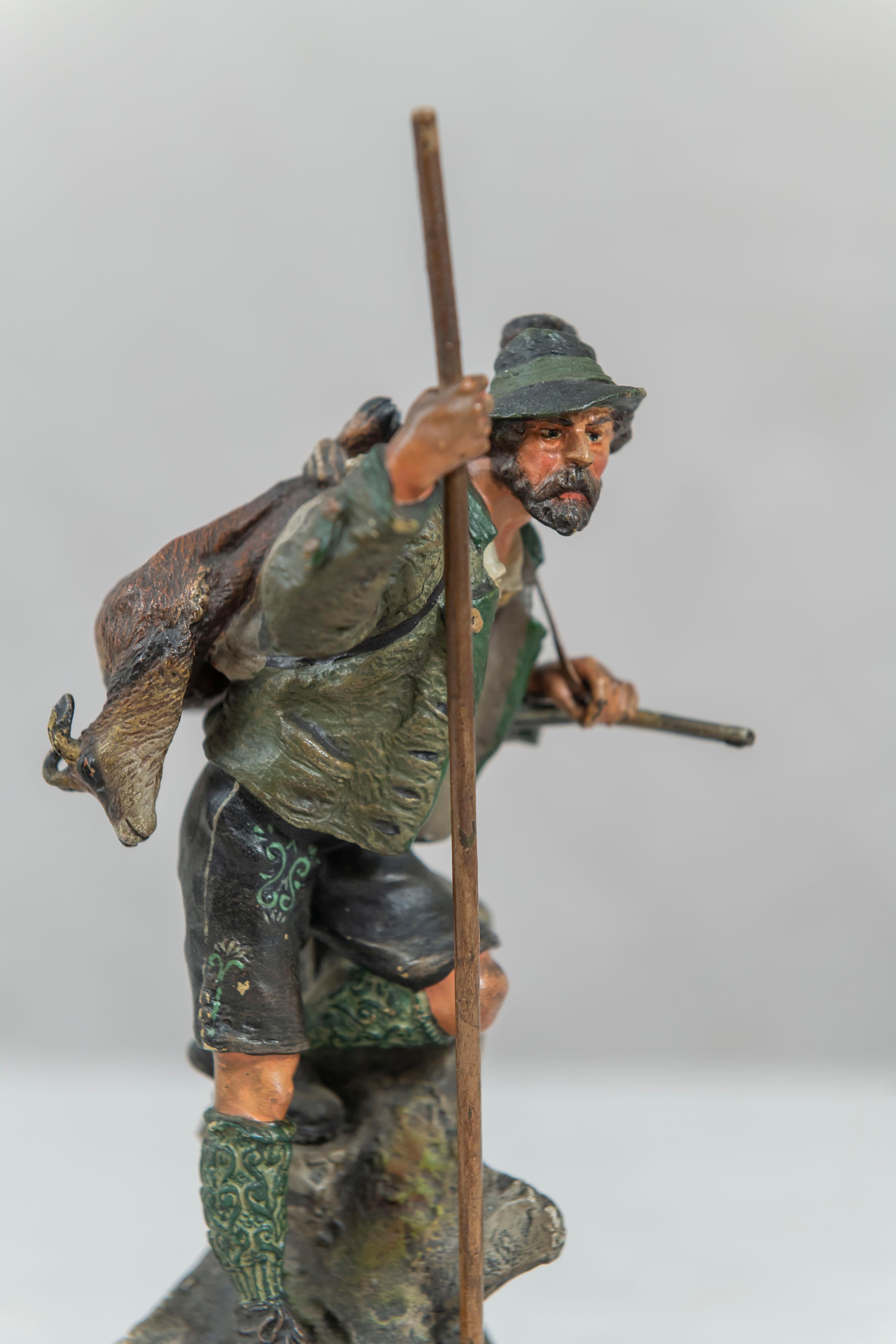 Cold Painted Vienna Bronze of a Mountaineer, Bergmann Foundry, circa 1900 2