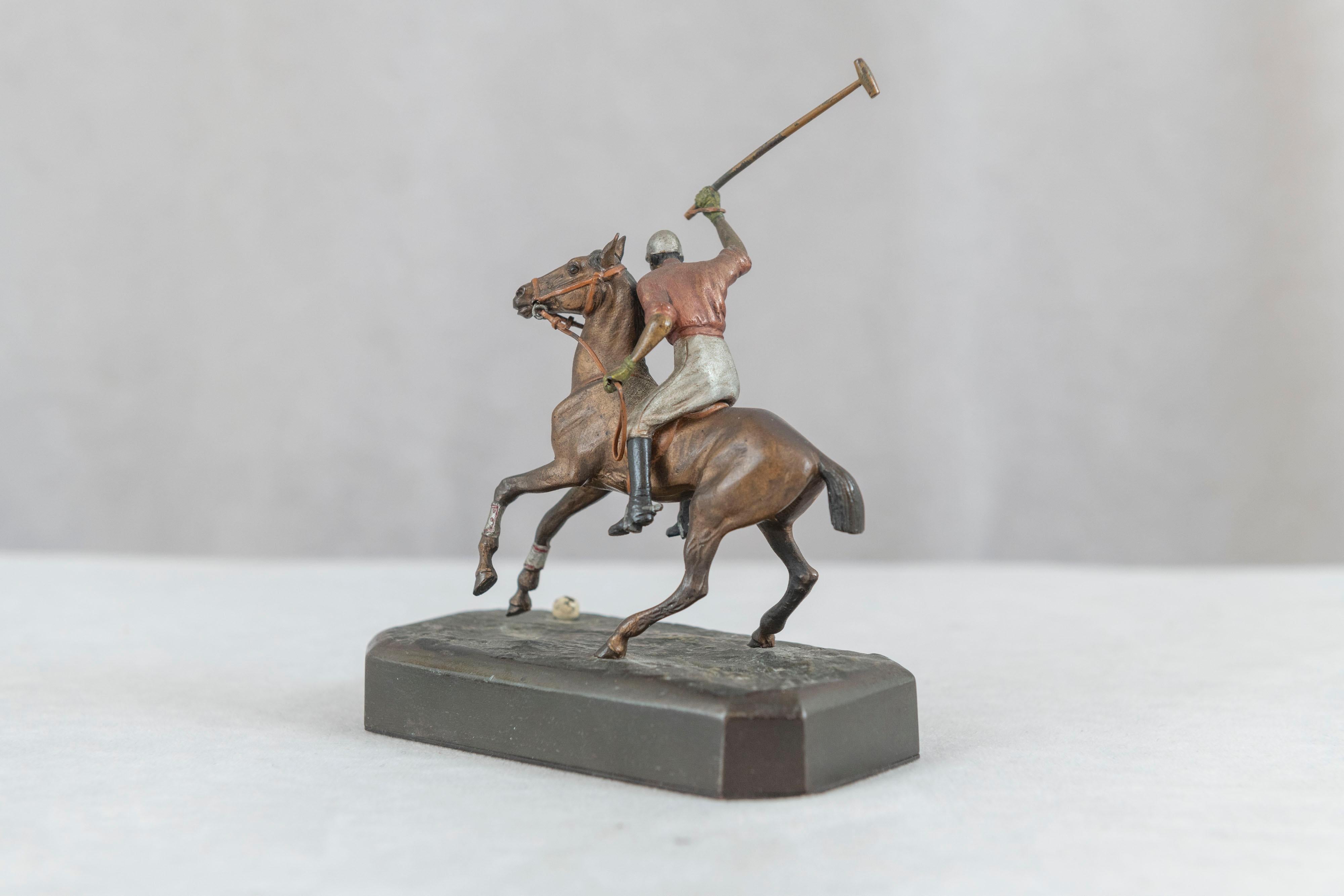 Austrian Cold Painted Vienna Bronze Polo Player on Horseback, ca. 1910