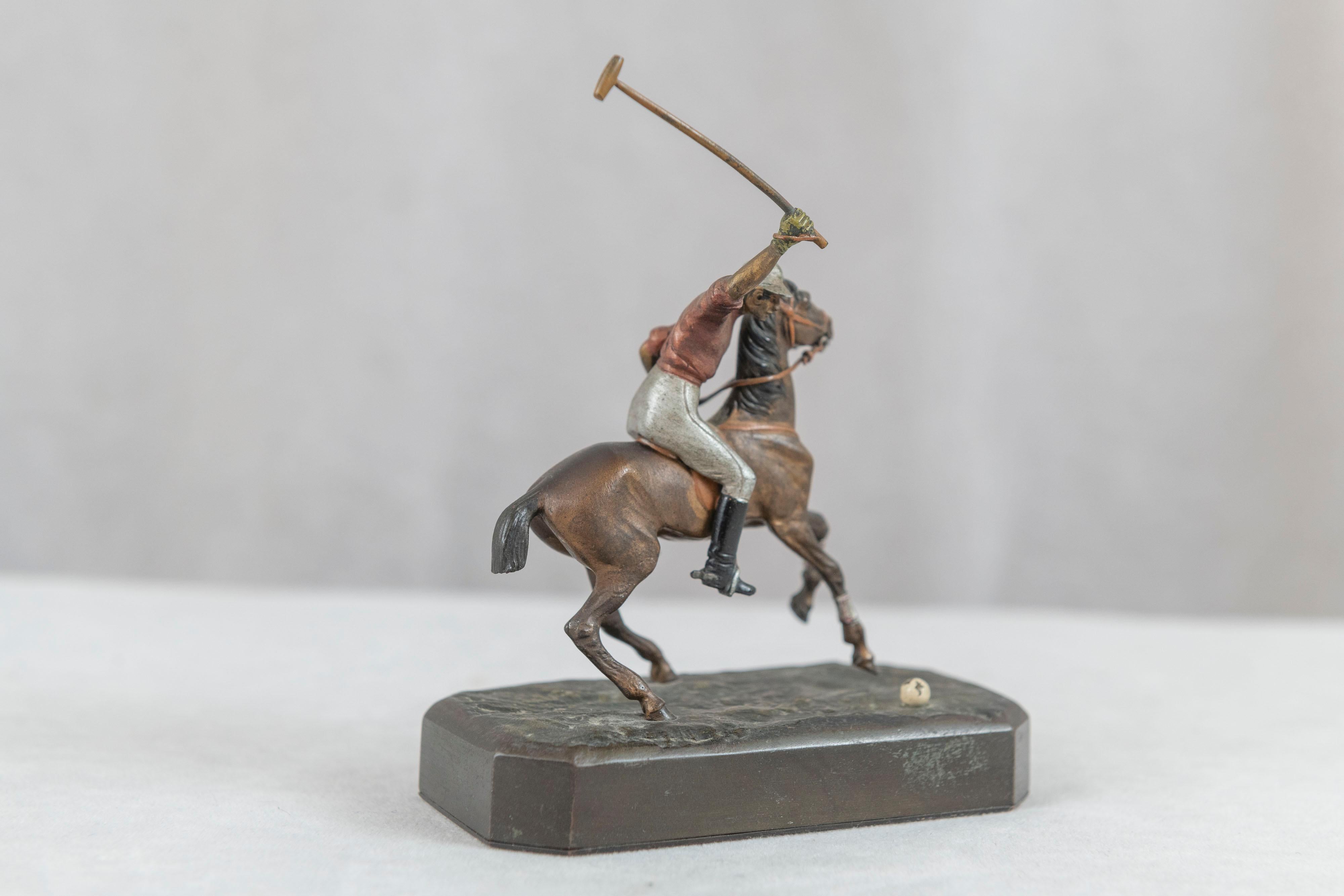 Cold-Painted Cold Painted Vienna Bronze Polo Player on Horseback, ca. 1910