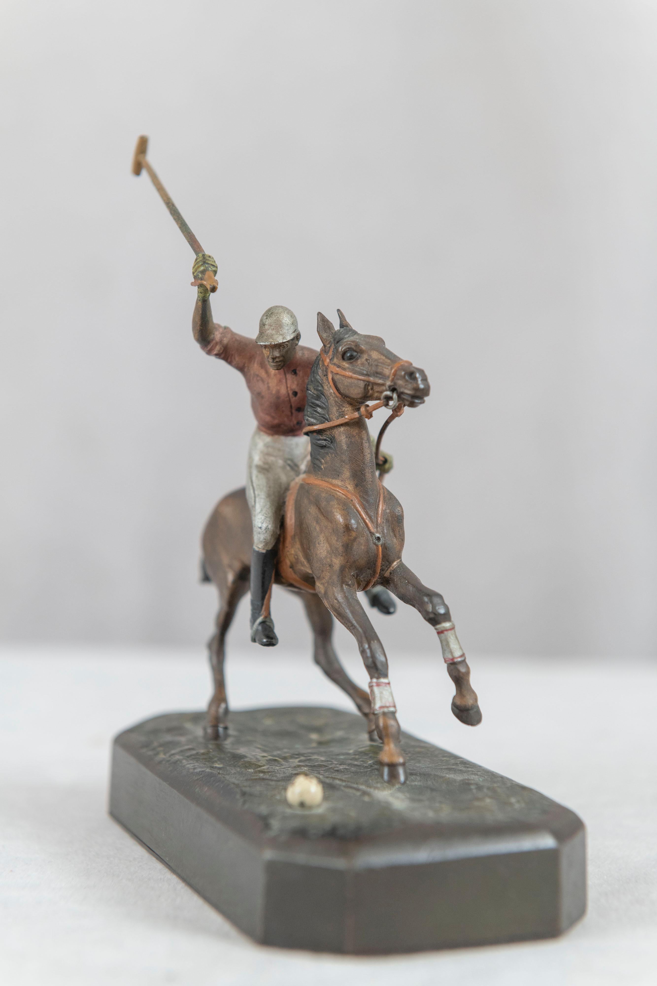 Cold Painted Vienna Bronze Polo Player on Horseback, ca. 1910 In Good Condition In Petaluma, CA