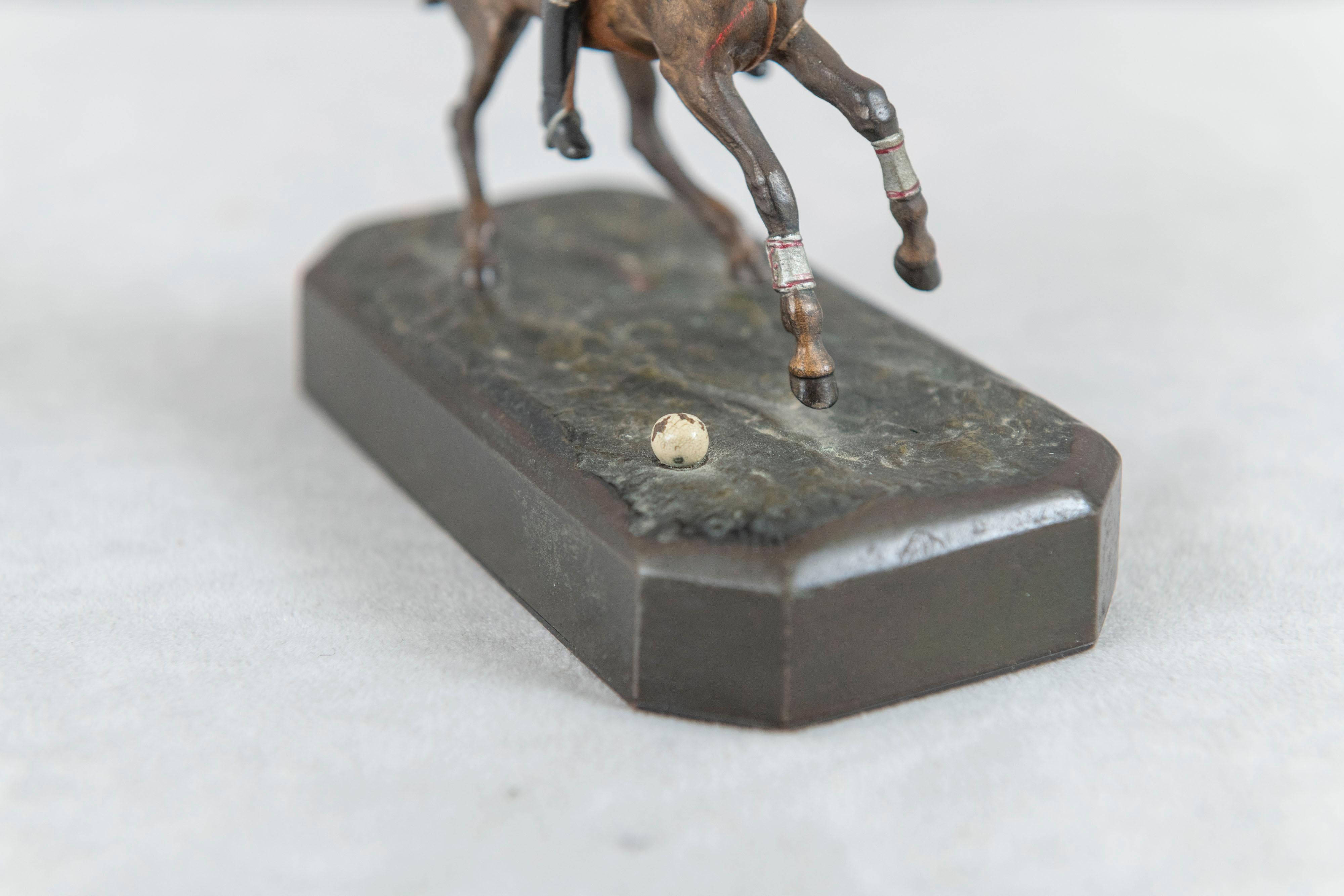 Early 20th Century Cold Painted Vienna Bronze Polo Player on Horseback, ca. 1910