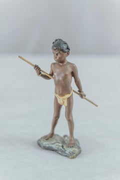 Cold Painted Vienna Bronze Young Boy, Signed Bergmann Foundry, ca. 1900