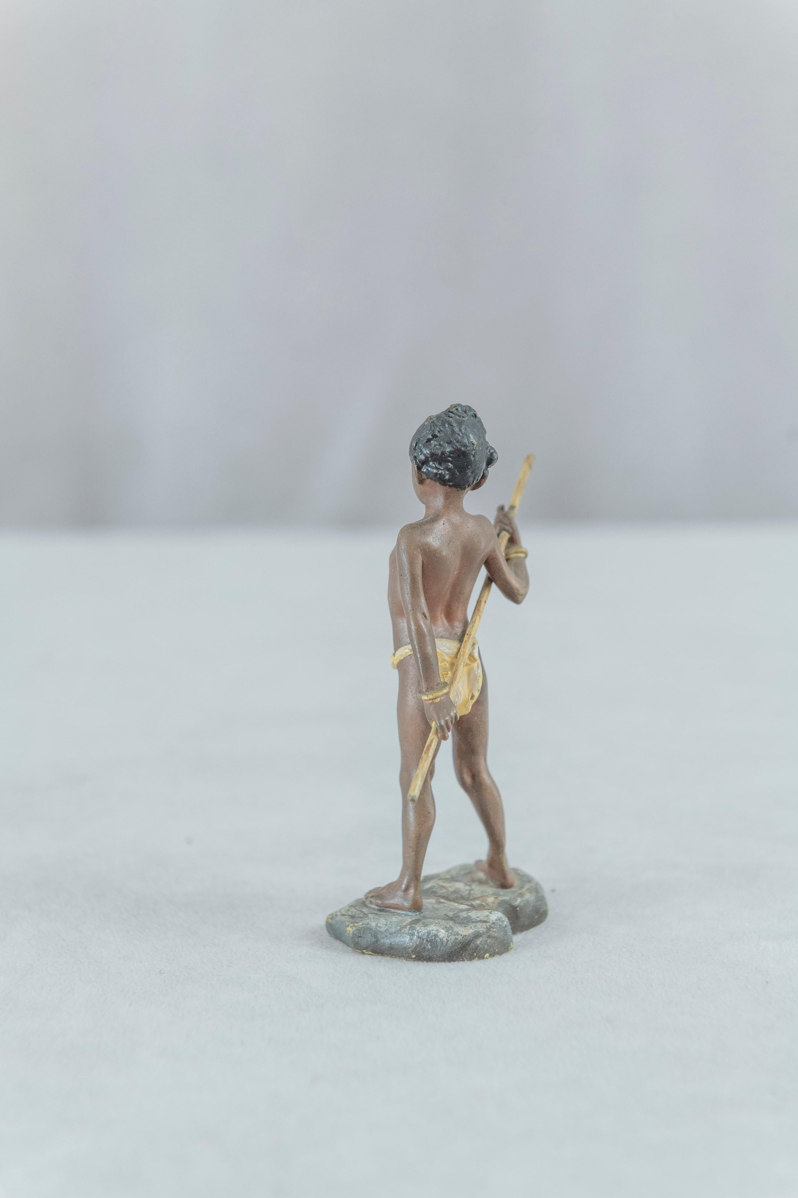 Cold-Painted Cold Painted Vienna Bronze Young Boy, Signed Bergmann Foundry, ca. 1900 For Sale