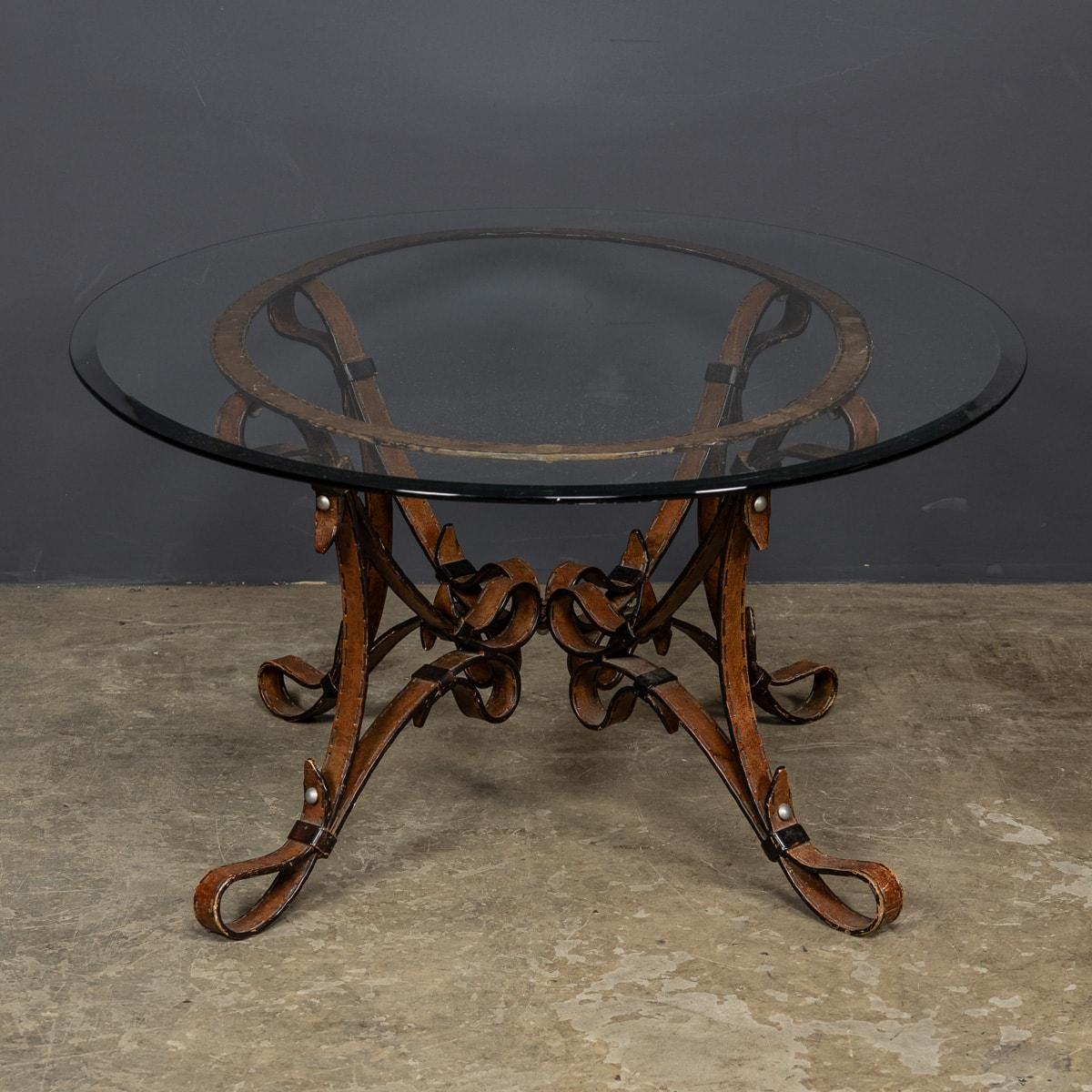 Other Cold Painted Wrought Iron Strap & Stitch, Glass Top Coffee Table c.1980 For Sale