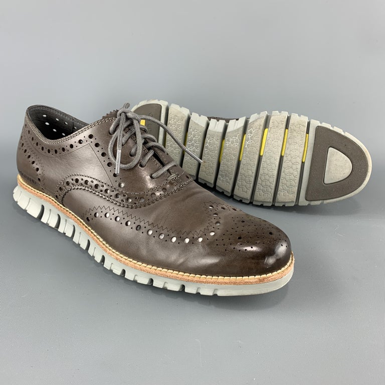 COLE HAAN 8.5 Taupe Brown Perforated Leather Athletic Sole Lace ...