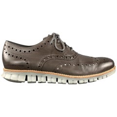 COLE HAAN 8.5 Taupe Brown Perforated Leather Athletic Sole Lace ZEROGRAND Up