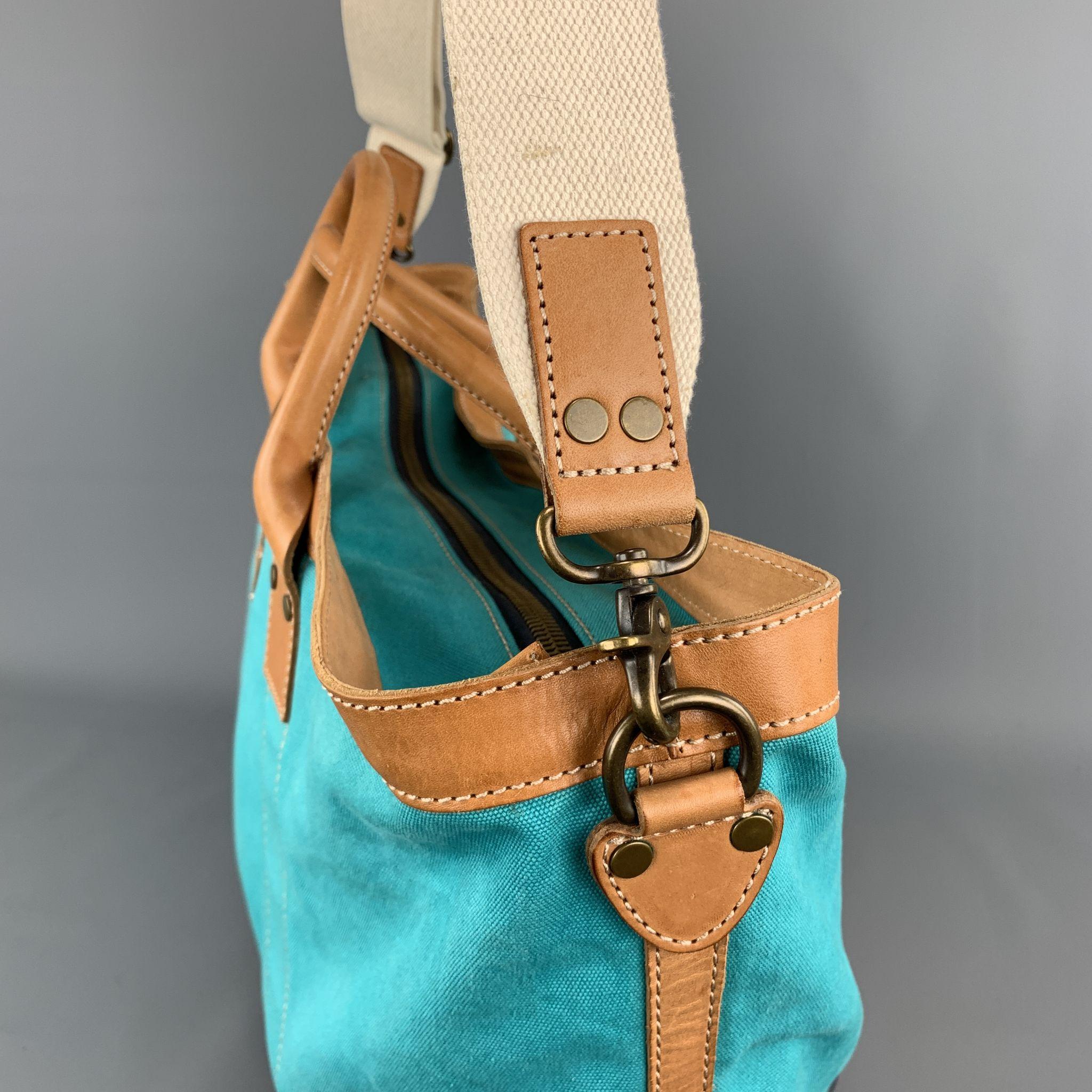 COLE HAAN Aqua & Navy Canvas Leather Two Tone Tote Bag 2