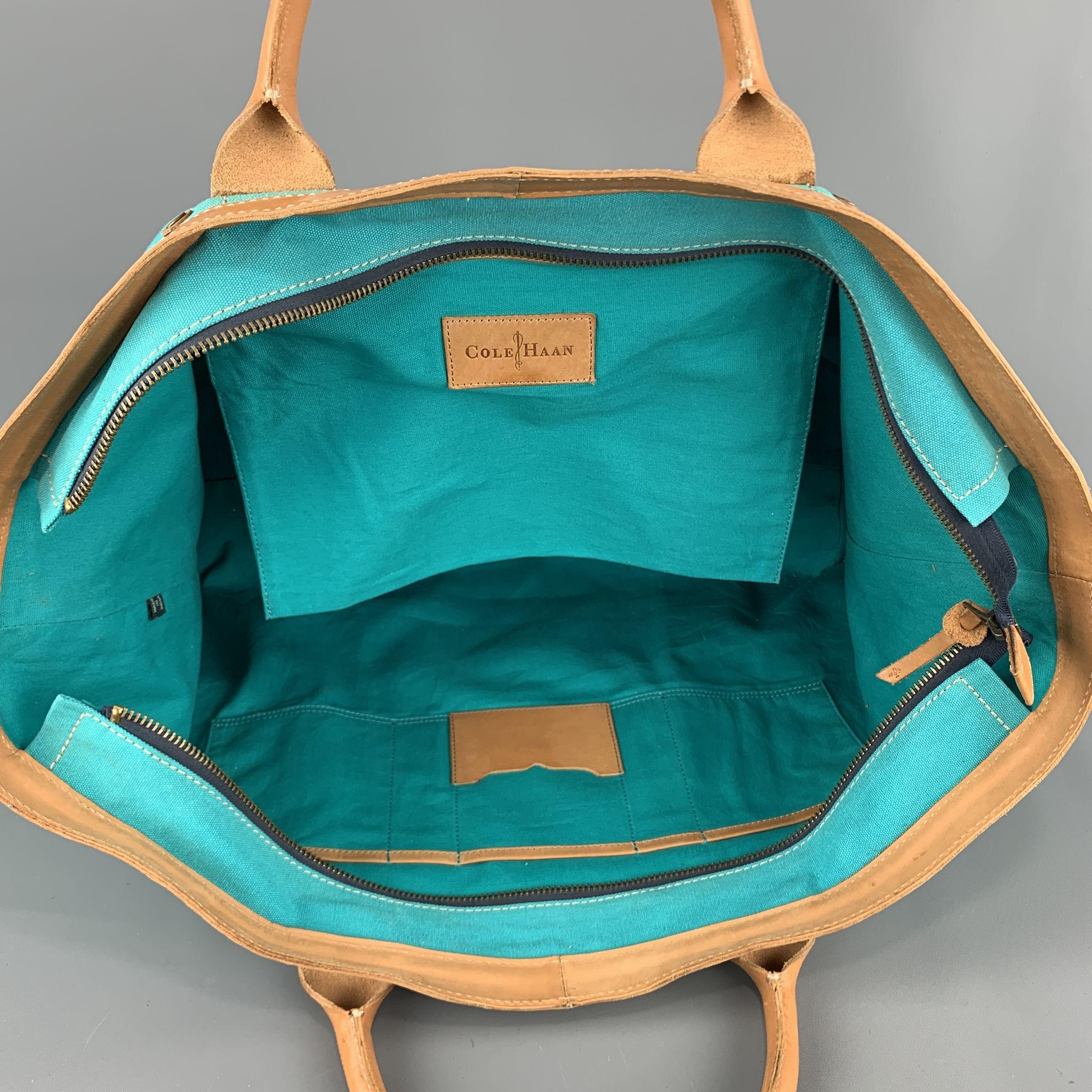 Men's COLE HAAN Aqua & Navy Canvas Leather Two Tone Tote Bag