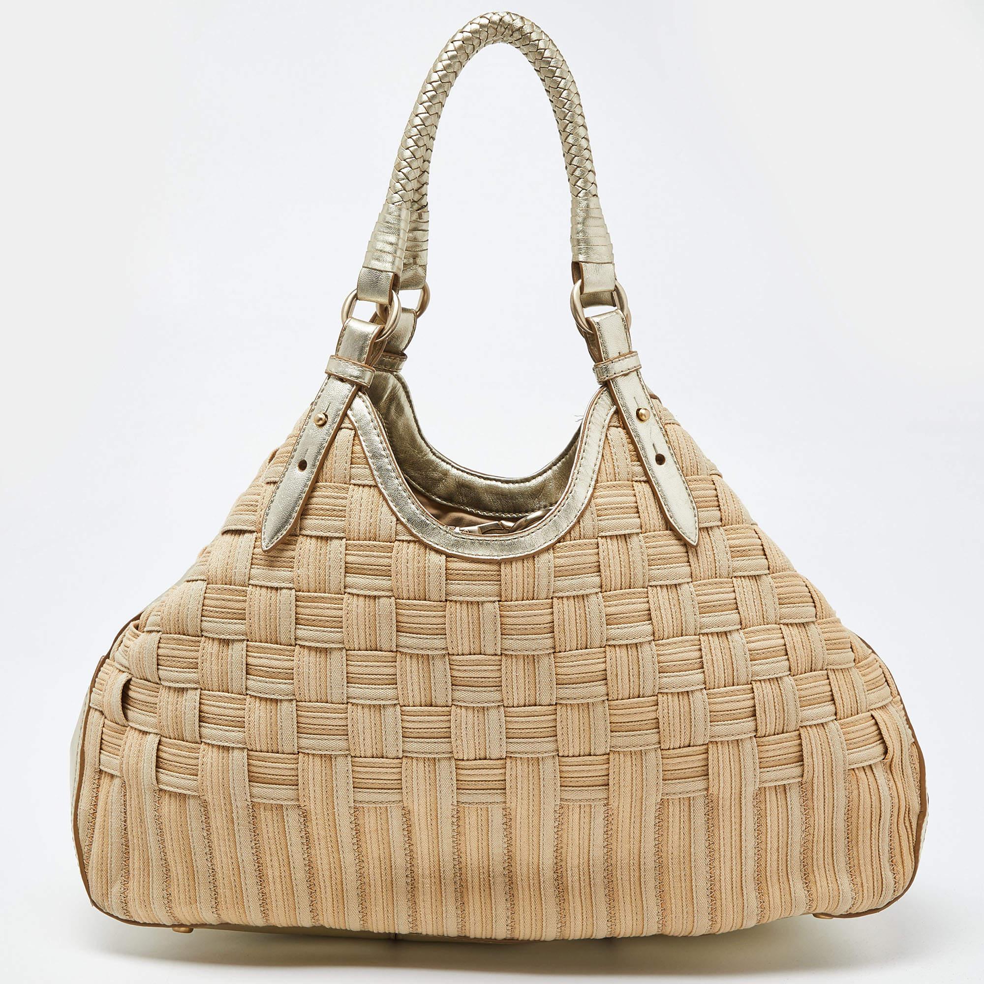 Donna Cole Haan Beige/Oro: borsa in tela intrecciata e pelle in vendita