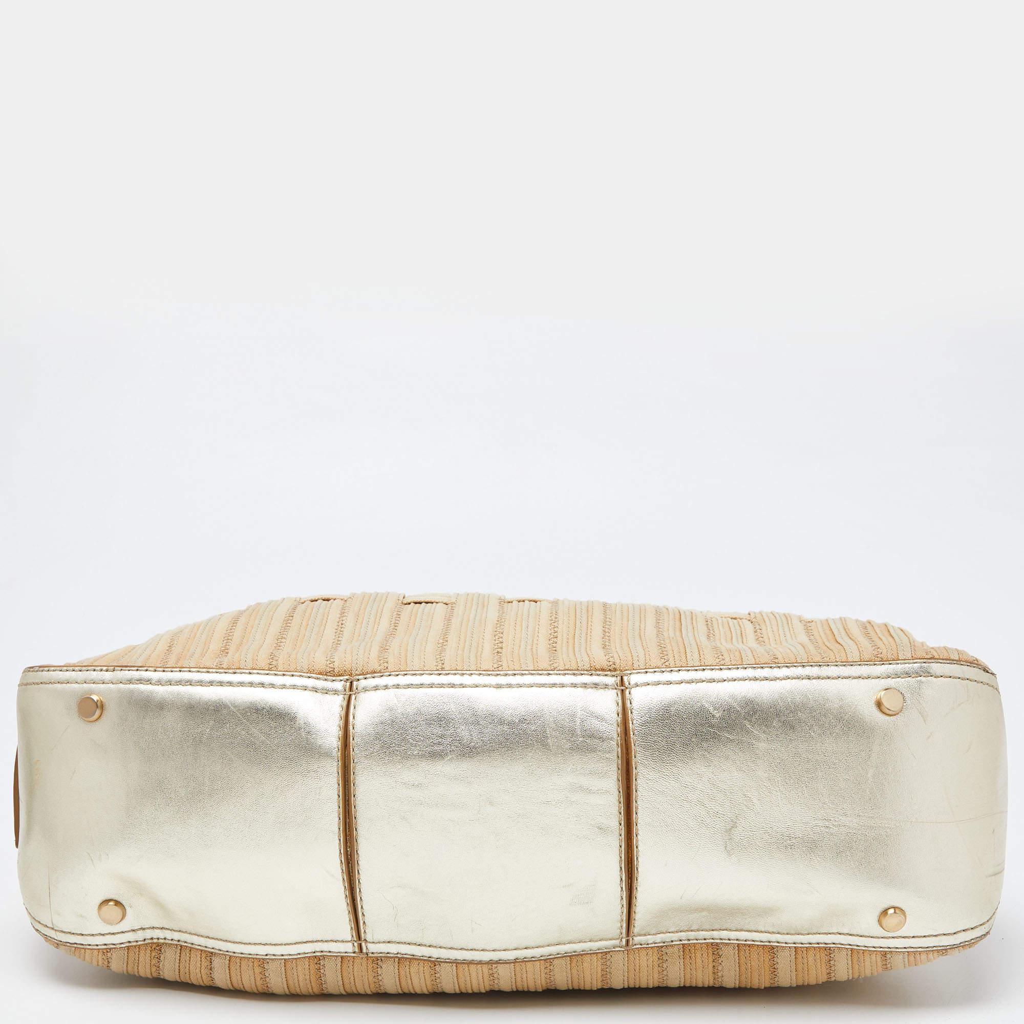 Cole Haan Beige/Oro: borsa in tela intrecciata e pelle in vendita 3