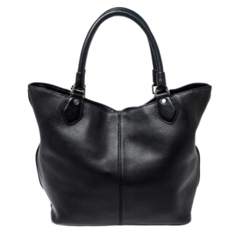 Women's Cole Haan Black Grained Soft Leather Tote For Sale