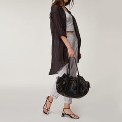 Cole Haan Black Leather Drawstring Braided Handle Hobo
