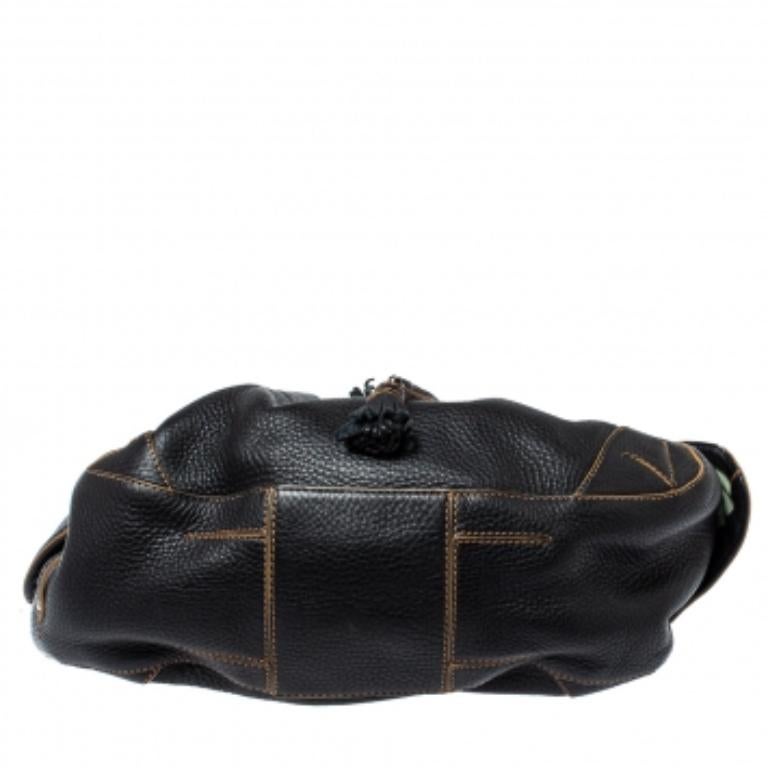 Cole Haan Leather Black Drawstring Braided Handle Hobo (Hobo à poignée tressée en cuir) en vente 2