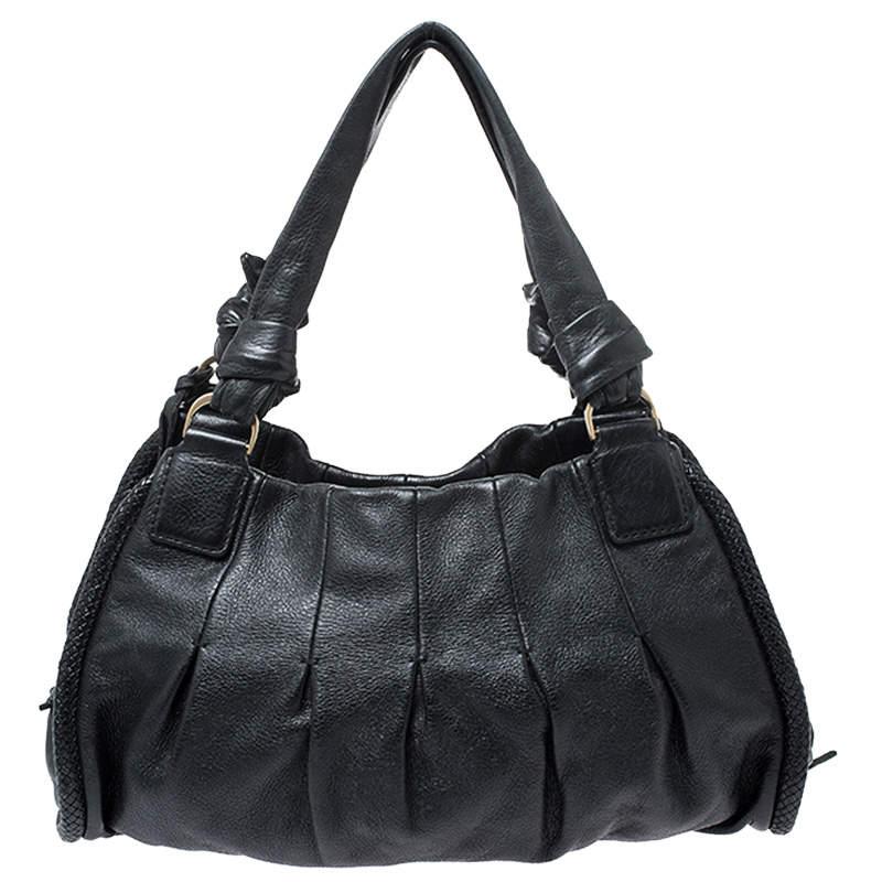 Women's Cole Haan Black Pleated  Leather Tassel Hobo