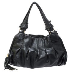 Cole Haan Black Pleated Leather Tassel Hobo