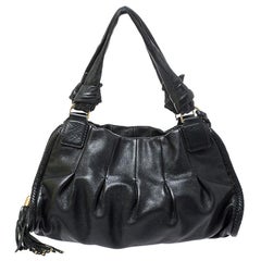 Cole Haan Black Pleated  Leather Tassel Hobo 