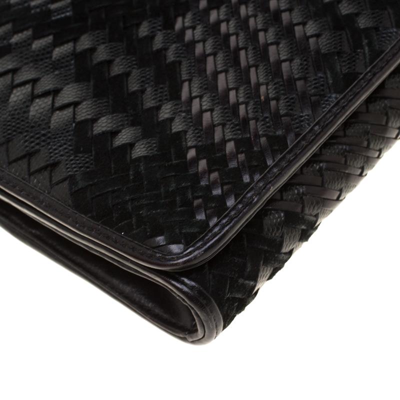 Cole Haan Black Woven Leather and Suede Clutch 3