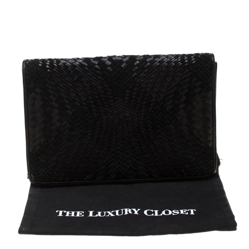 Cole Haan Black Woven Leather and Suede Clutch 4