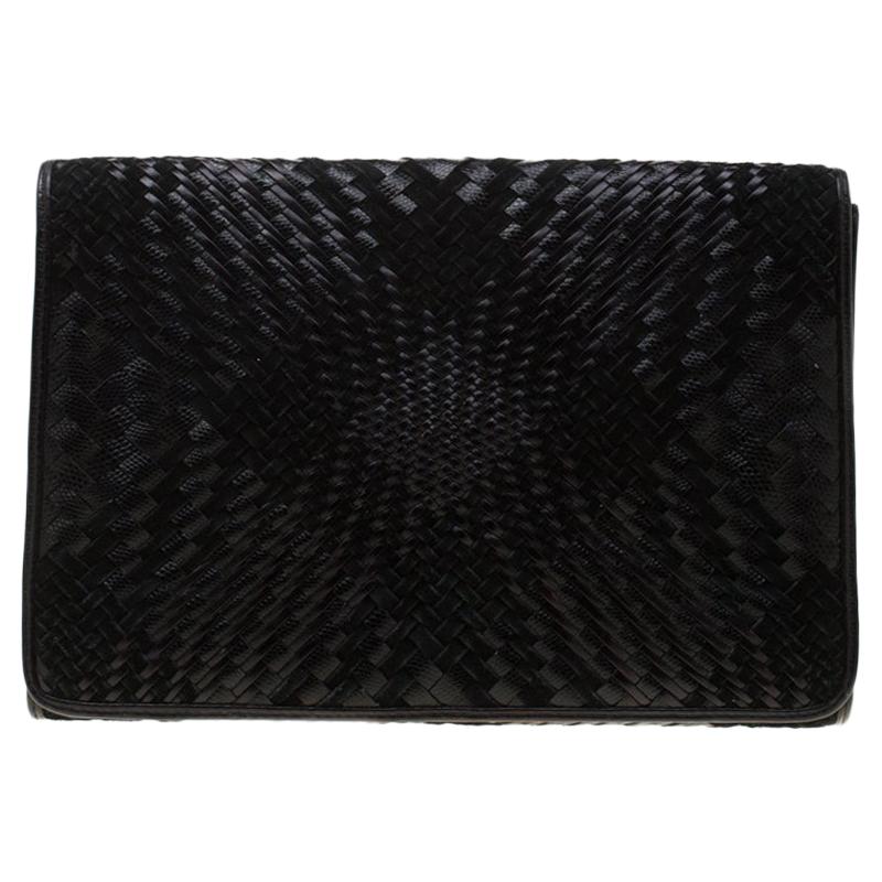 Cole Haan Black Woven Leather and Suede Clutch