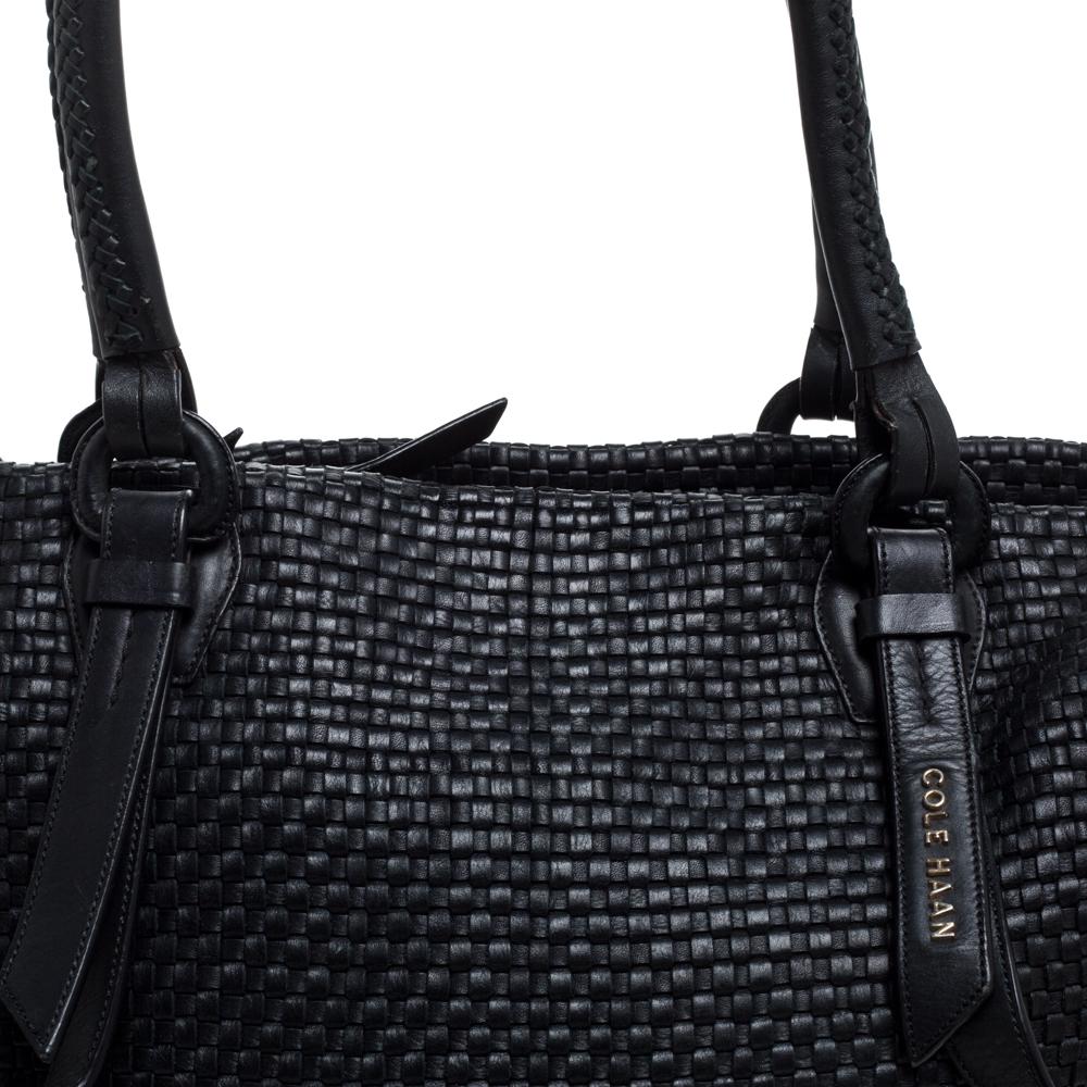 Cole Haan Black Woven Leather Medium Bethany Tote 2
