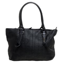 Used Cole Haan Black Woven Leather Medium Bethany Tote