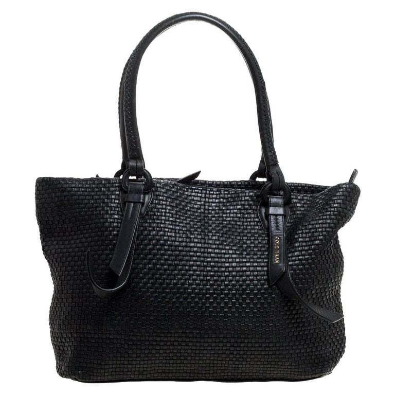 Cole Haan Black Woven Leather Medium Bethany Tote For Sale at 1stDibs woven black leather bag