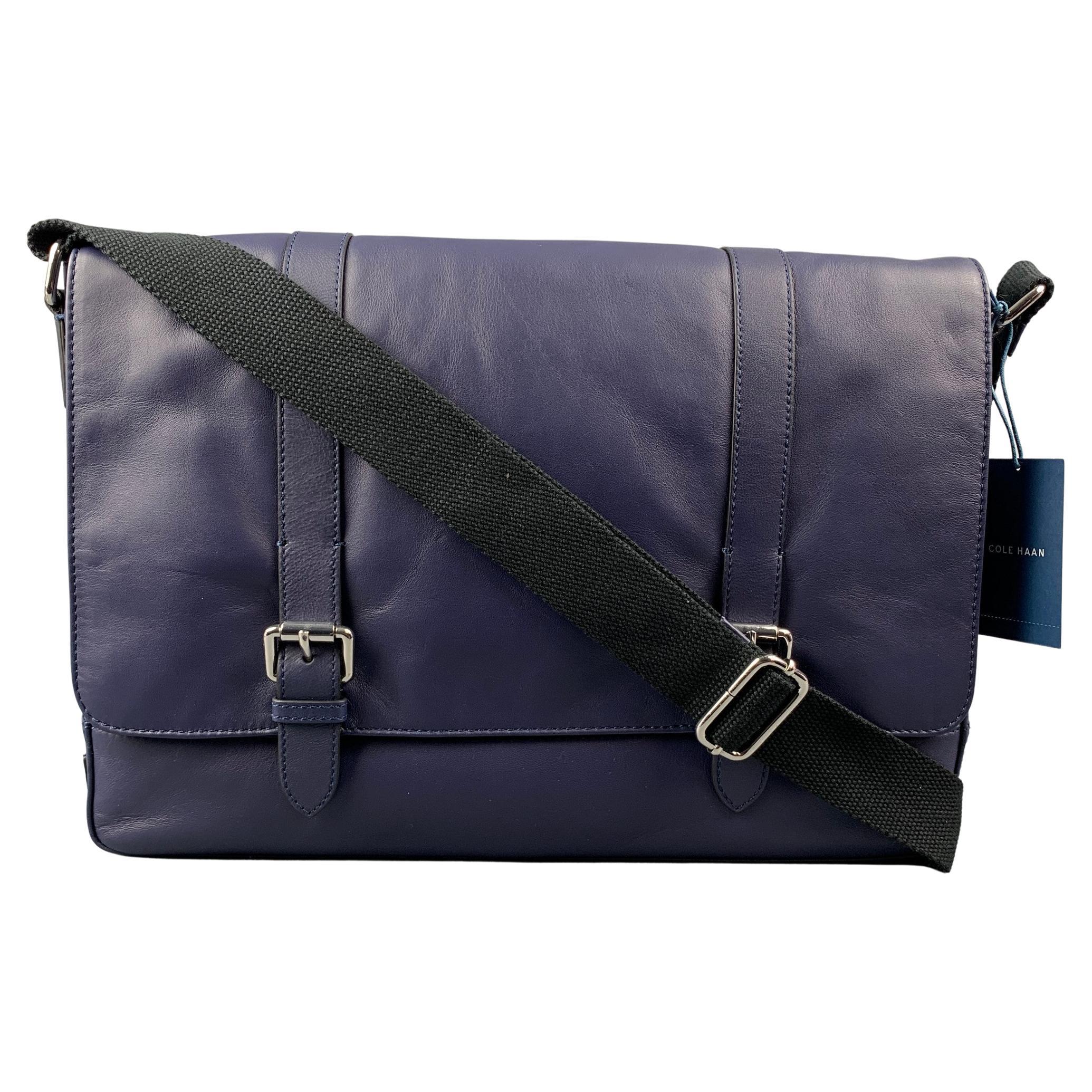 COLE HAAN Blue Leather Messenger Bag For Sale at 1stDibs