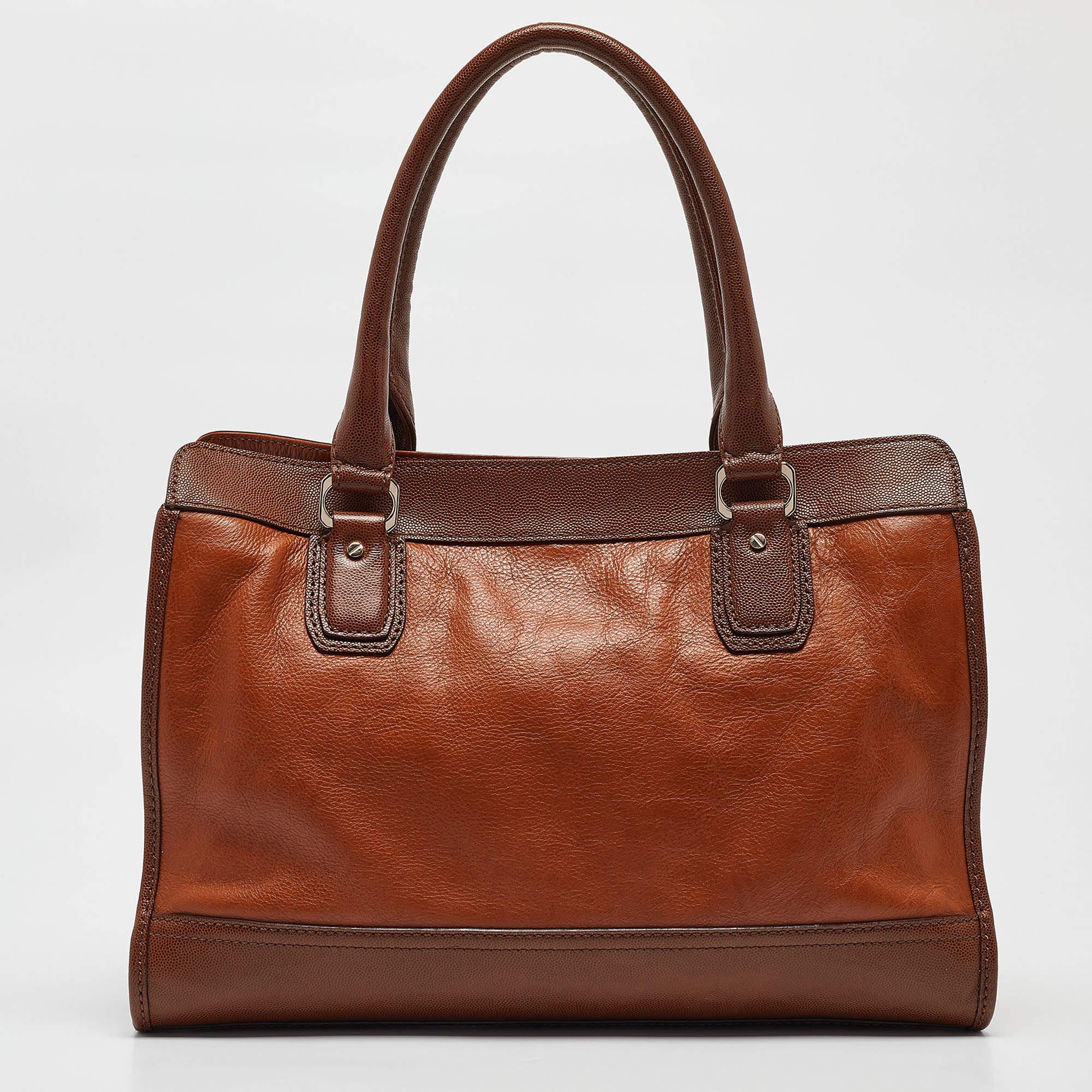 Women's Cole Haan Brown Leather Vintage Valise Novelty Kendra Tote