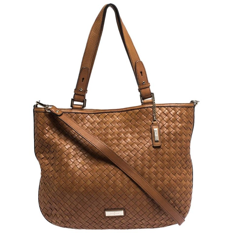 Cole Haan Brown Woven Leather Tote For Sale at 1stDibs | cole haan woven leather  bag