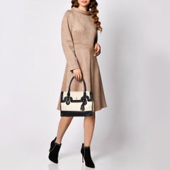 Cole Haan Cream/Black Canvas And Wingtip Leather Flap Brooke Tote