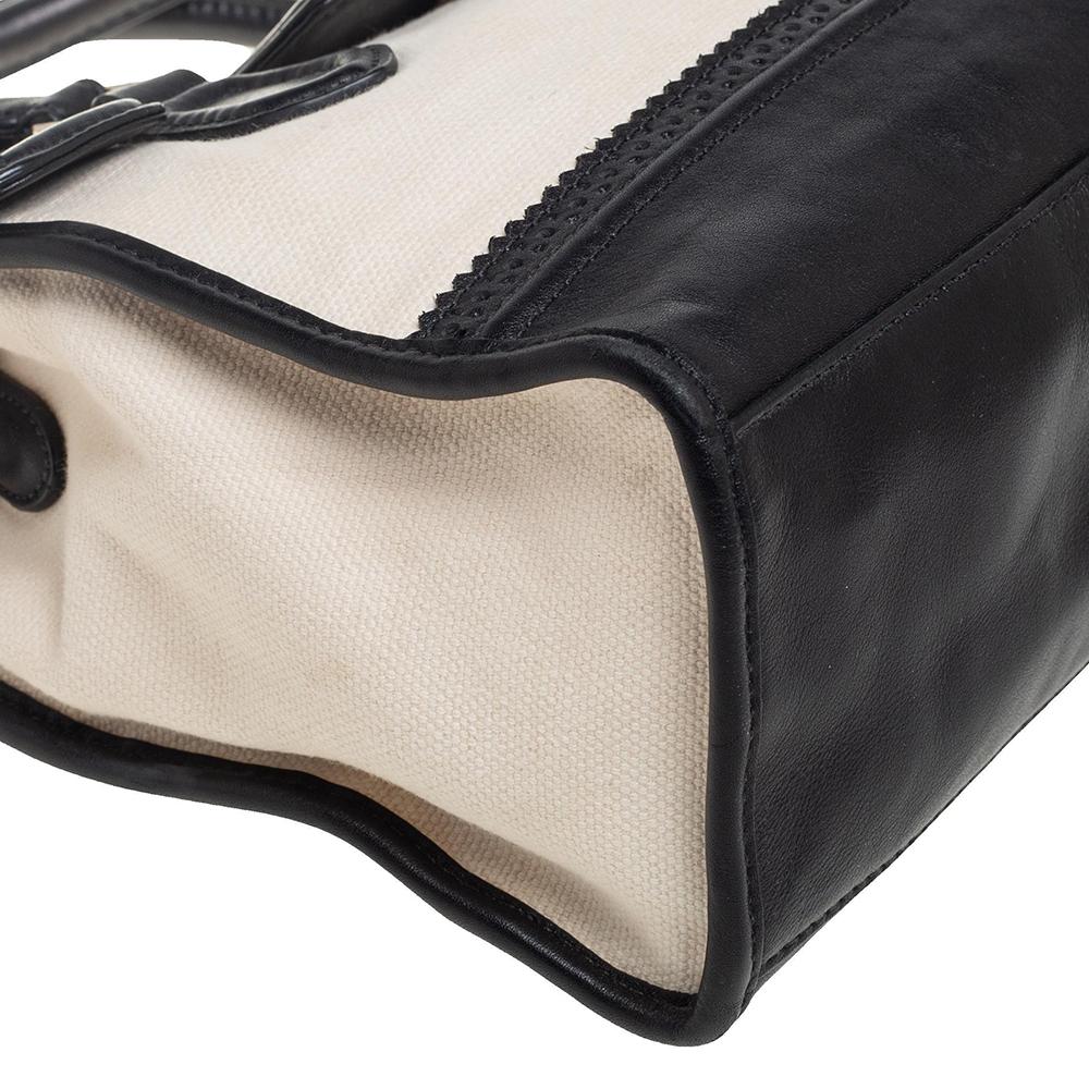 Women's Cole Haan Cream/Black Canvas And Wingtip Leather Flap Brooke Tote