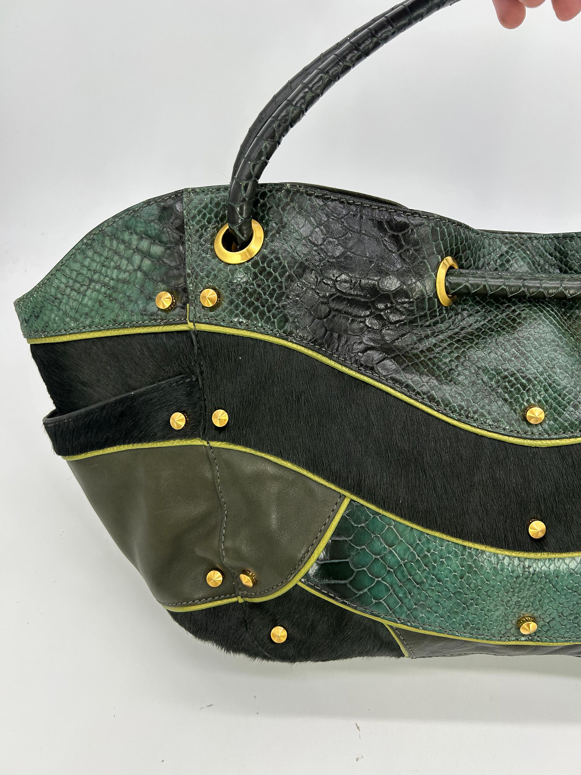 Cole Haan Goldfish Bag Vintage Pony Hair Python Leather Tote c2000s For Sale 6