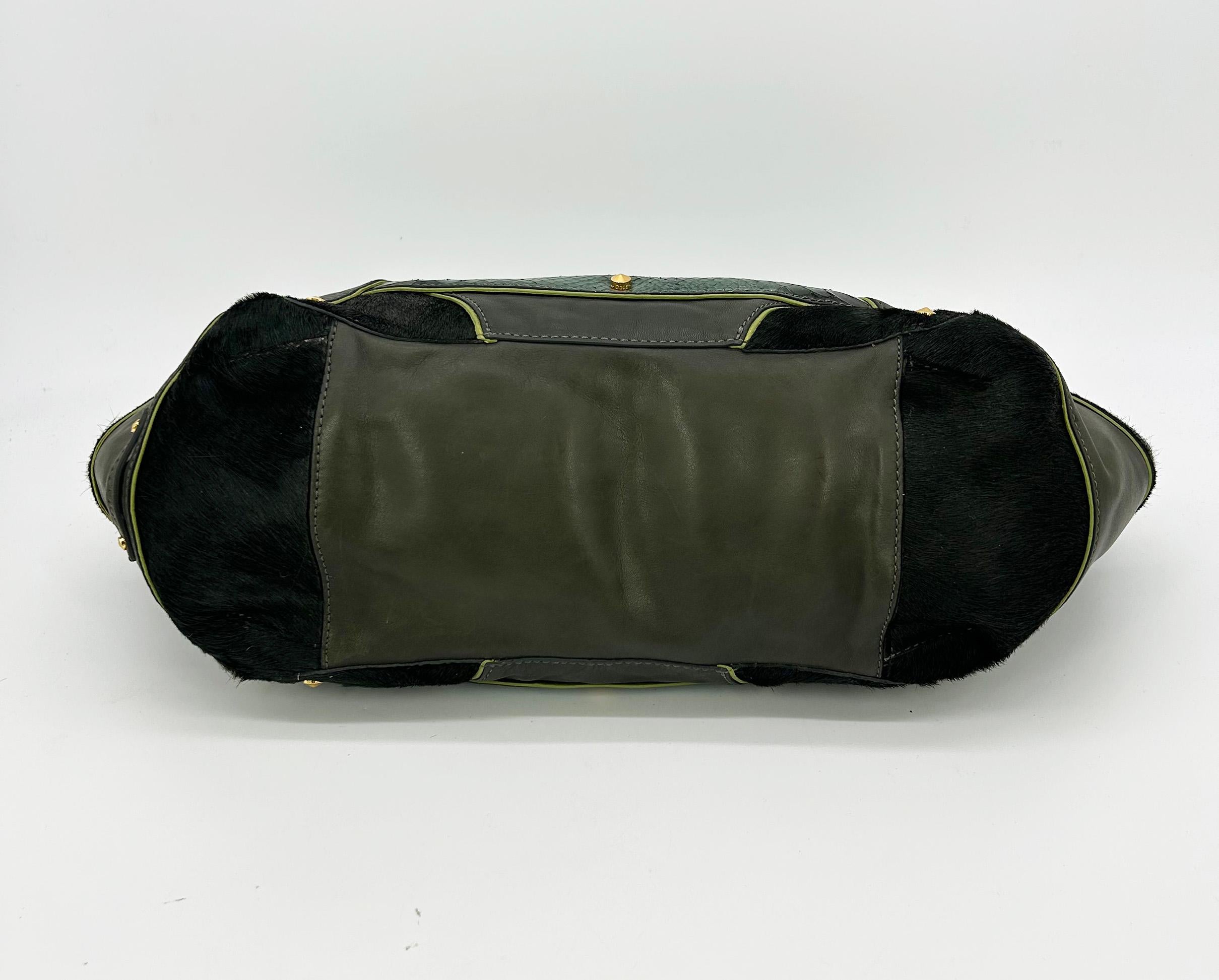 Black Cole Haan Goldfish Bag Vintage Pony Hair Python Leather Tote c2000s For Sale