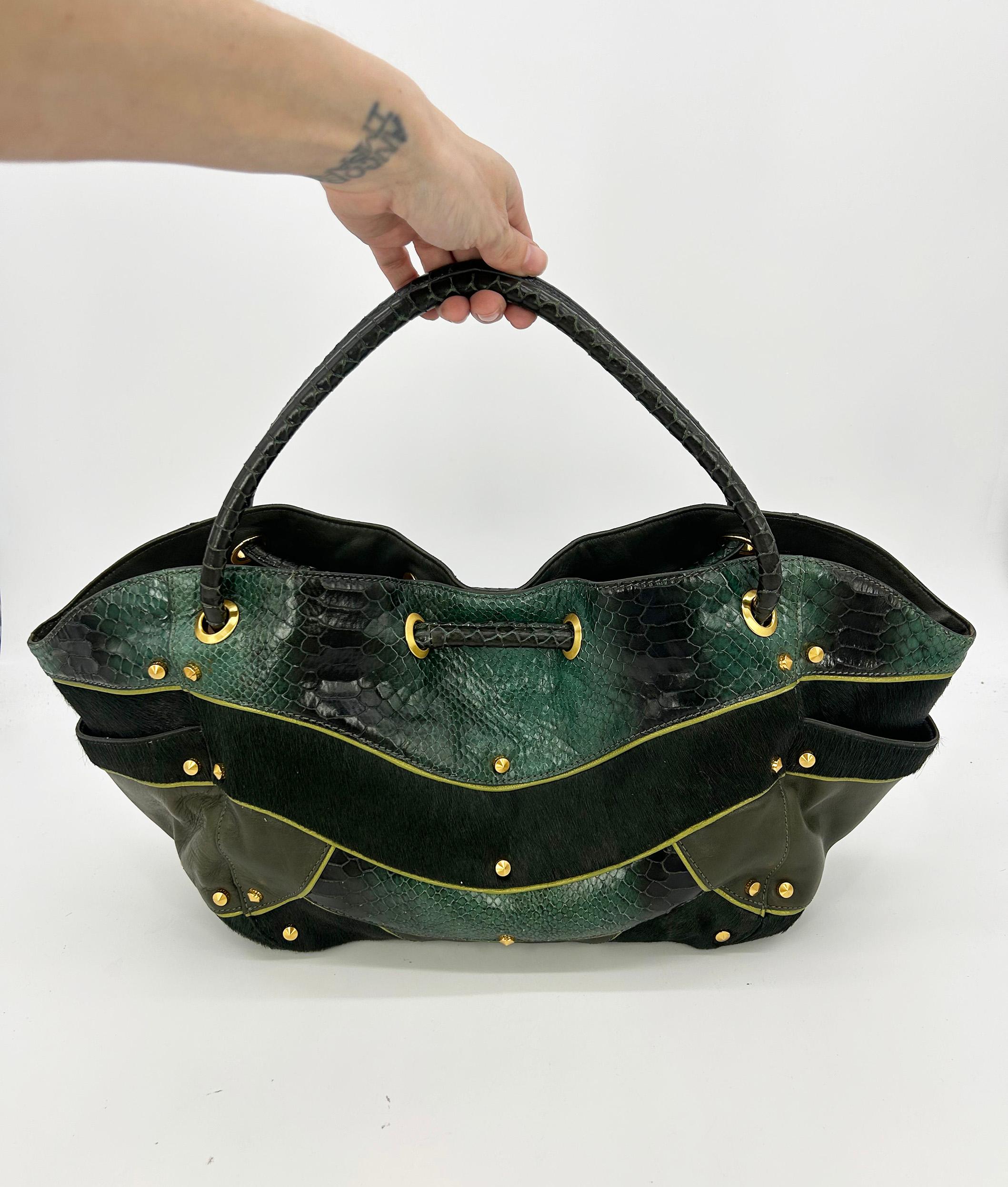Women's Cole Haan Goldfish Bag Vintage Pony Hair Python Leather Tote c2000s For Sale